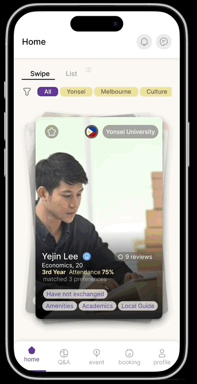 Mentor swipe home experience